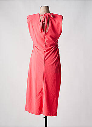 Robe mi-longue tissage crêpe manches courtes orange ICHI femme