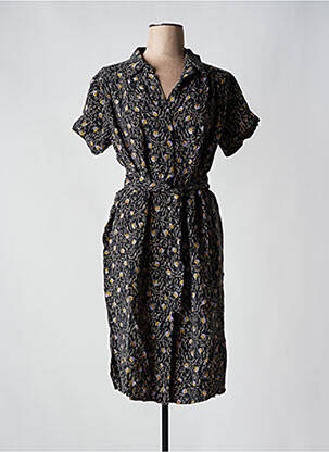 Robe mi-longue imprimé fantaisie manches courtes noir SESSUN femme
