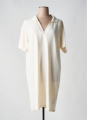 Robe mi-longue manches courtes manches courtes beige ICHI femme