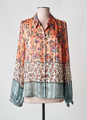 Chemisier imprimé fleurs manches longues orange GUESS femme