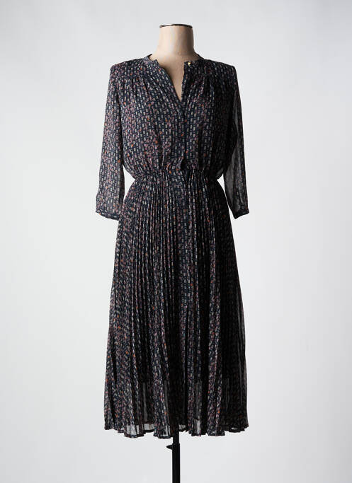 Robe mi-longue coupe fluide manches longues noir SESSUN femme