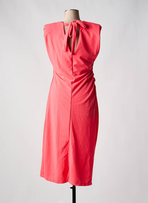 Robe mi-longue tissage crêpe manches courtes orange ICHI femme