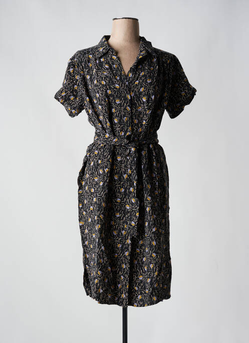 Robe mi-longue imprimé fantaisie manches courtes noir SESSUN femme