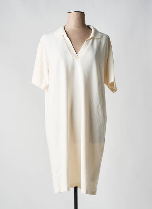Robe mi-longue manches courtes manches courtes beige ICHI femme