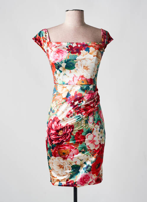Robe courte fermeture zippée au dos manches courtes rouge GUESS femme