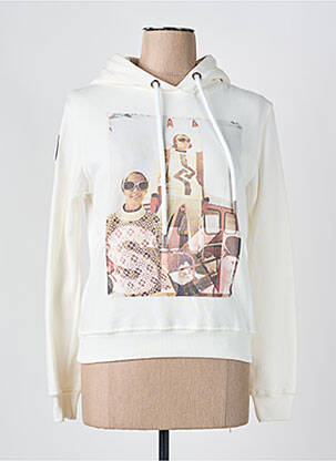 Sweat-shirt à capuche col v manches longues blanc 1921TSHIRT femme