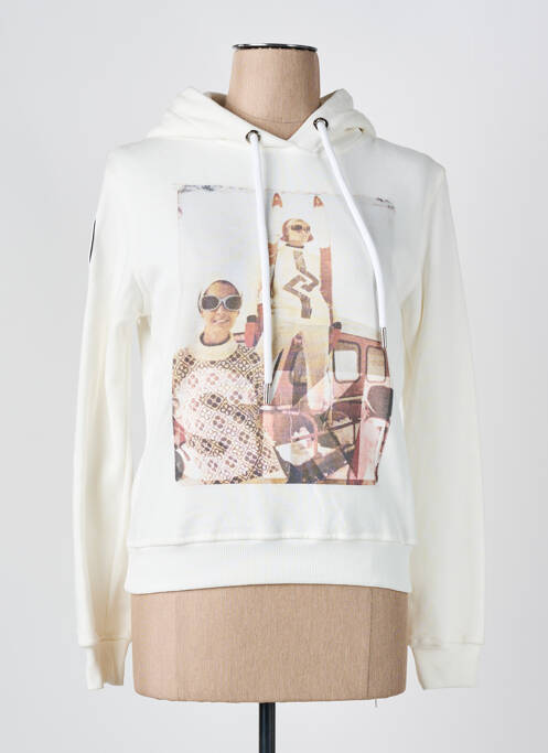 Sweat-shirt à capuche col v manches longues blanc 1921TSHIRT femme