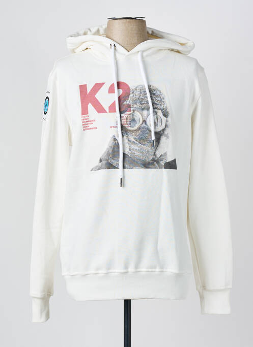 Sweat-shirt à capuche col v manches longues blanc 1921TSHIRT femme