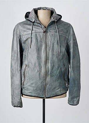 Veste en cuir poches gris MILESTONE homme