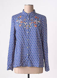 Chemisier imprimé fantaisie manches longues bleu ARELINE femme