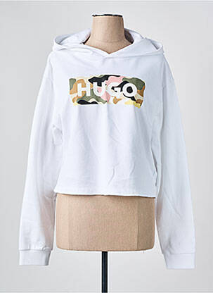 Sweat-shirt à capuche stretch manches longues blanc HUGO BOSS femme