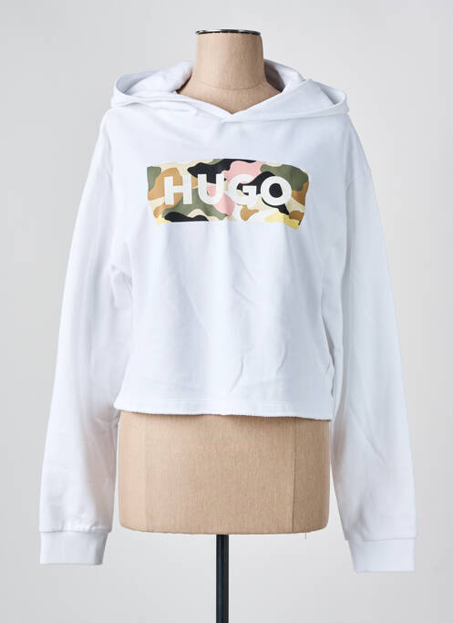 Sweat-shirt à capuche stretch manches longues blanc HUGO BOSS femme
