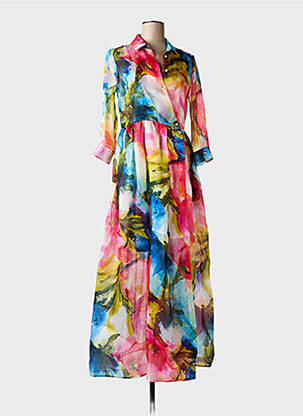 Robe longue manches longues manches longues rose SARA ROKA femme