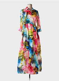 Robe longue manches longues manches longues rose SARA ROKA femme