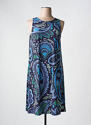 Robe mi-longue imprimé fleurs sans manche bleu SIYU femme