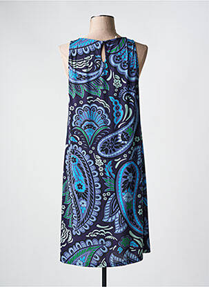 Robe mi-longue imprimé fleurs sans manche bleu SIYU femme