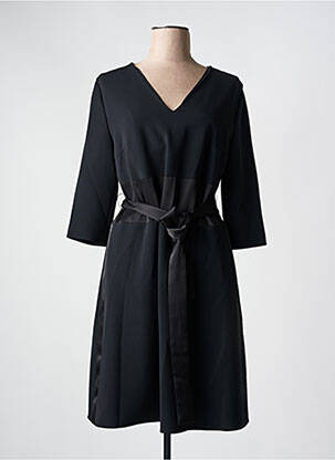 Robe mi-longue tissage crêpe manches longues noir HUGO BOSS femme