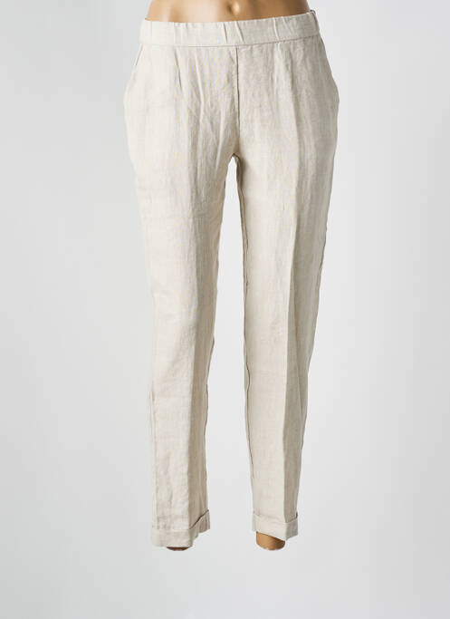 Pantalon droit tissage crêpe taille normale beige WHYCI MILANO femme