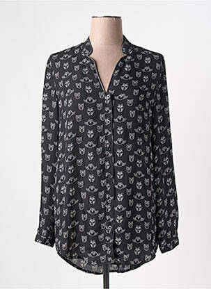 Chemisier tissage crêpe manches longues noir ARELINE femme