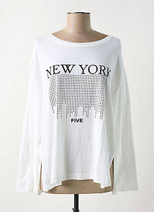 Top tissage jersey manches longues blanc FIVE femme