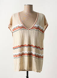 Pull col v manches courtes beige CREAM femme
