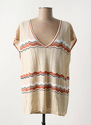 Pull col v manches courtes beige CREAM femme