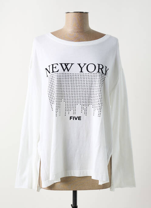 Top tissage jersey manches longues blanc FIVE femme