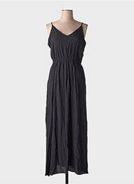 Robe longue tissage crêpe fines bretelles noir ICHI femme