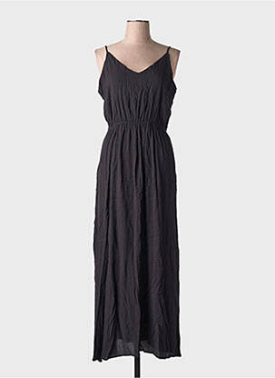 Robe longue tissage crêpe fines bretelles noir ICHI femme