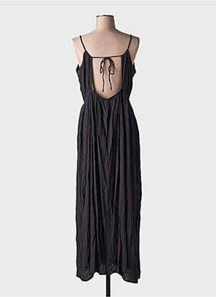 Robe longue tissage crêpe fines bretelles noir ICHI femme