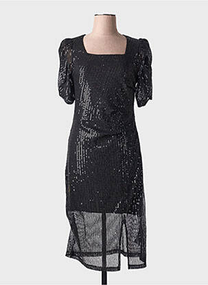 Robe mi-longue manches courtes manches courtes noir ICHI femme