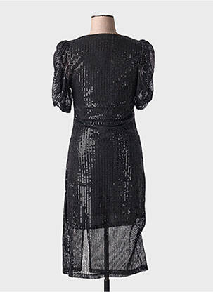 Robe mi-longue manches courtes manches courtes noir ICHI femme