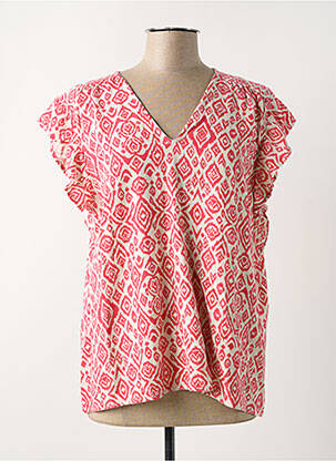 Blouse imprimé fantaisie manches courtes rouge ICHI femme