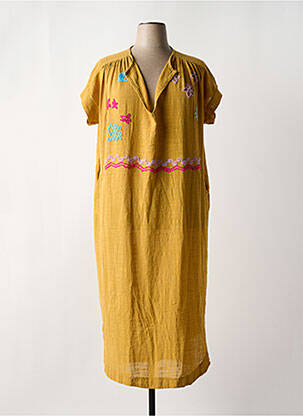 Robe longue manches courtes manches courtes jaune JOHANNA PARIS femme