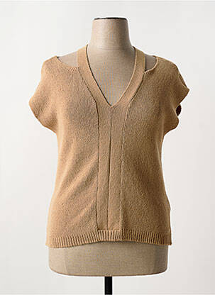 Pull coupe cintrée manches courtes marron CREAM femme