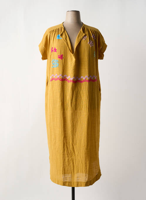 Robe longue manches courtes manches courtes jaune JOHANNA PARIS femme