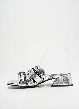 Mules/sabots tissage satiné talon de 4 à 6cm argent MIMMU femme