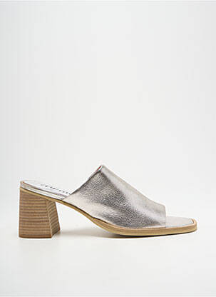 Mules/sabots tissage satiné talon de 7 à 9cm argent MYMA femme