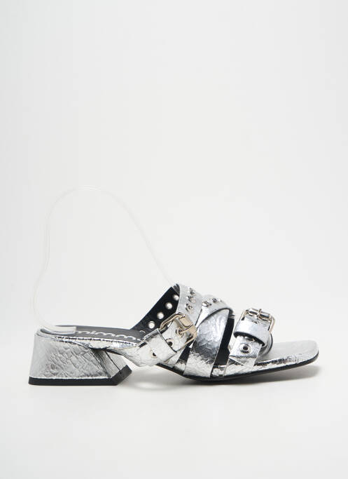 Mules/sabots tissage satiné talon de 4 à 6cm argent MIMMU femme