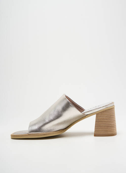 Mules/sabots tissage satiné talon de 7 à 9cm argent MYMA femme