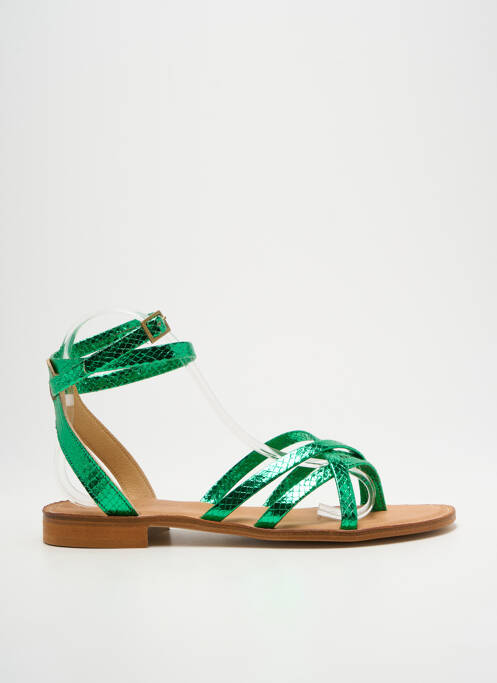Tongs semelle extérieure cuir talon plat jusqu'à 3cm vert SEMERDJIAN femme