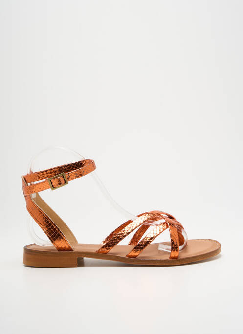 Tongs tissage satiné talon plat jusqu'à 3cm orange SEMERDJIAN femme