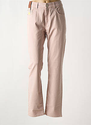 Pantalon droit fermeture zippée sous rabat boutonné rose DEVORE femme