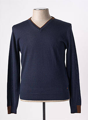 Pull col v manches longues bleu MANUEL RITZ homme