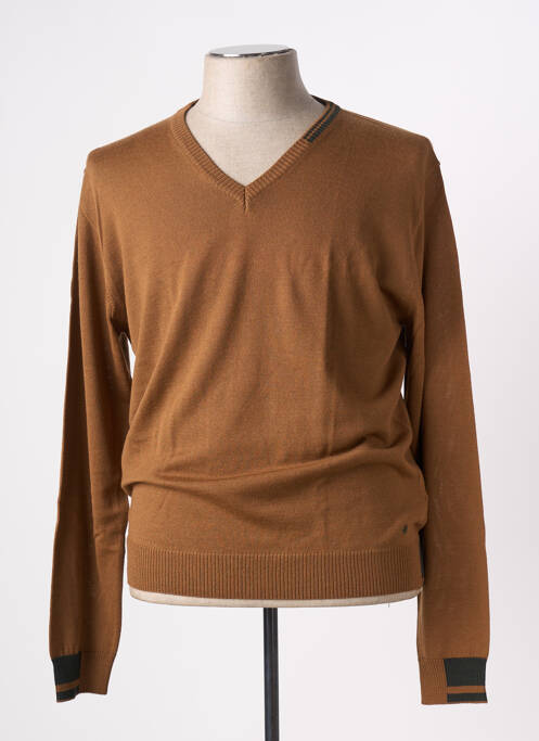 Pull col v manches longues marron MANUEL RITZ homme