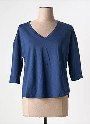 T-shirt col v manches 3/4 bleu WHYCI MILANO femme