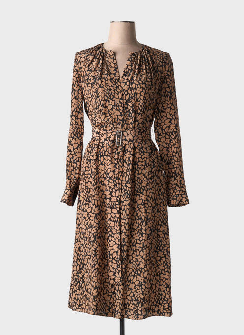 Robe mi-longue imprimé fleurs manches longues noir HUGO BOSS femme