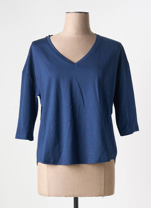 T-shirt col v manches 3/4 bleu WHYCI MILANO femme