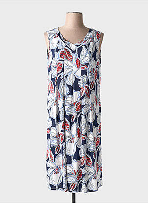 Robe mi-longue imprimé fleurs sans manche bleu BARANDI femme