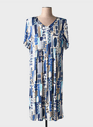 Robe mi-longue coupe fluide manches courtes bleu BARANDI femme